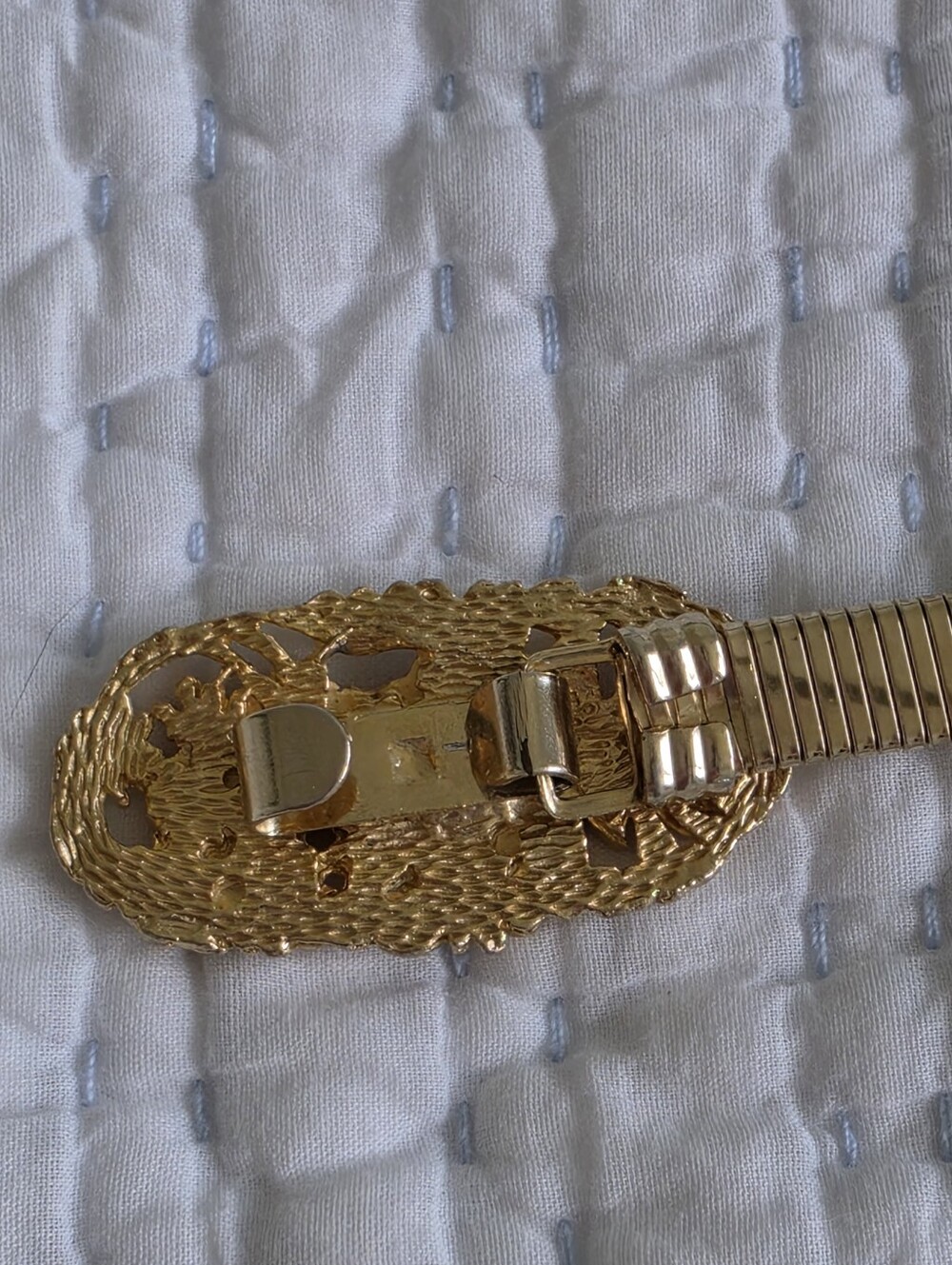 Vintage Gold Tone Stretch Snake Chain Belt Floral Filigree Buckle Boho Glam - Picture 5 of 7